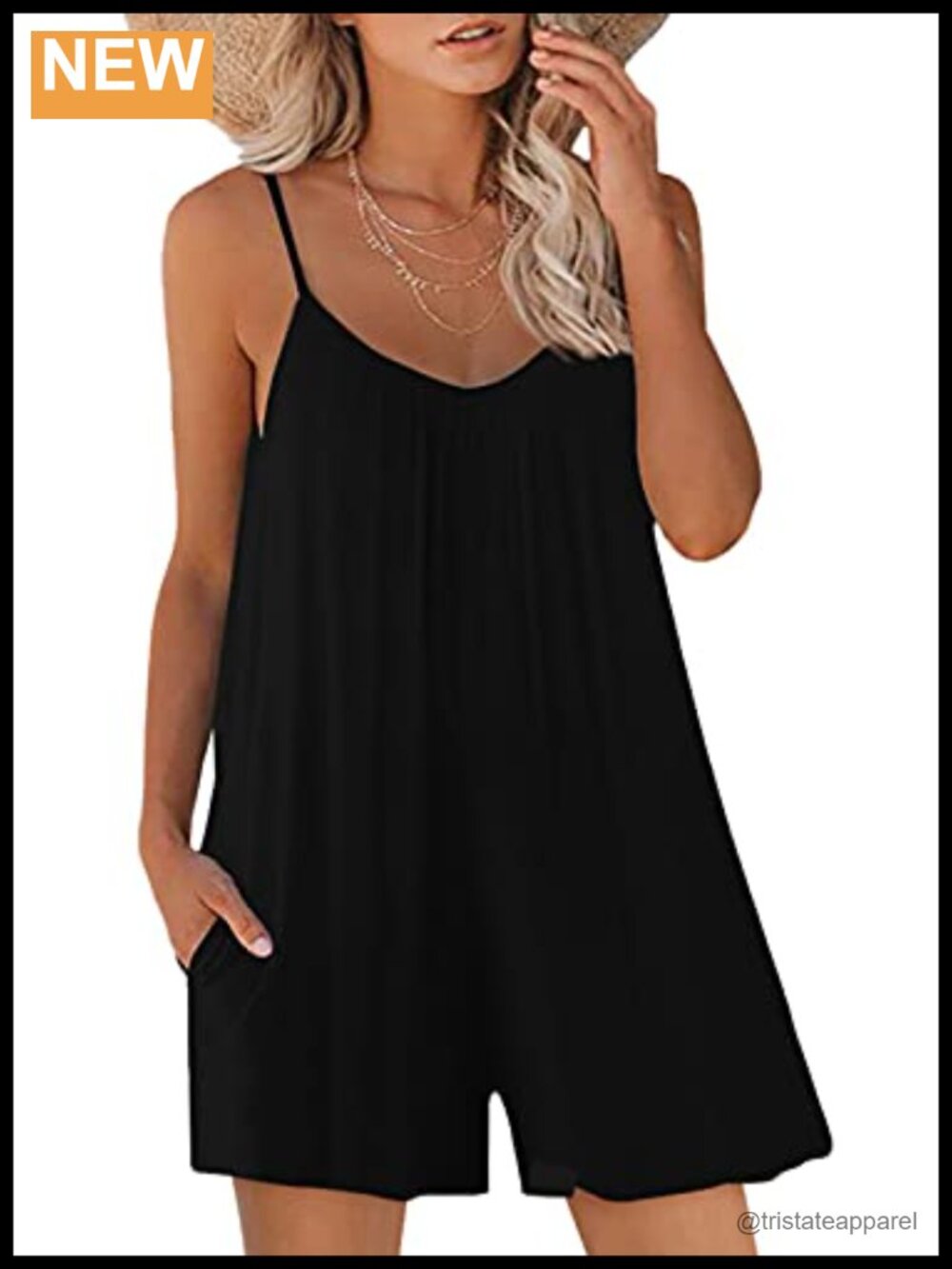 Sleeveless Strap Loose Adjustable Jumpsuit Romper with Pockets
